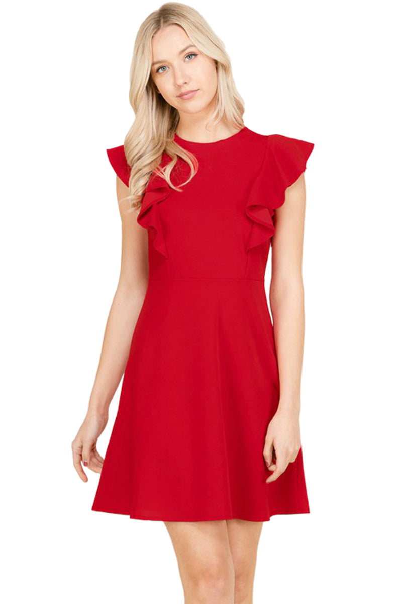 Ruffle Sleeve A-Line Dress Navy / Medium Ruffle Sleeve A-Line Dress Navy / Medium