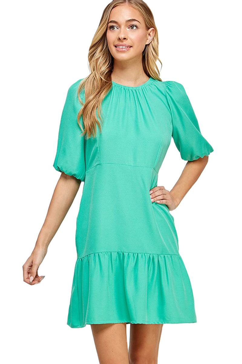 Balloon Sleeve Dress with Shirring