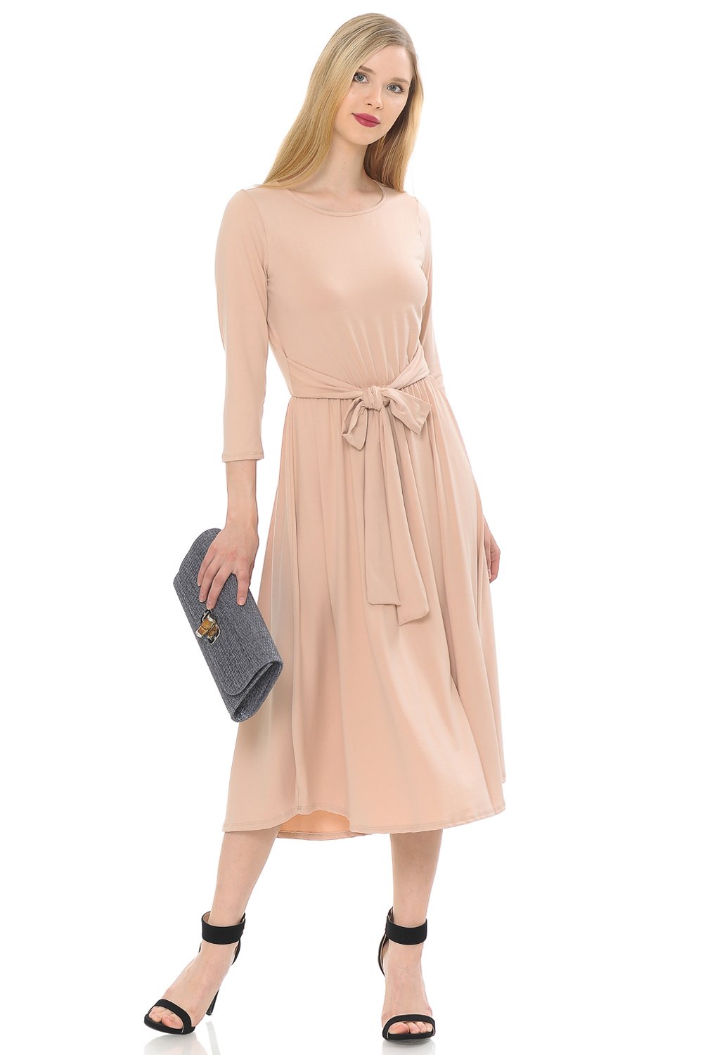 A-Line Midi Dress with Waist Tie