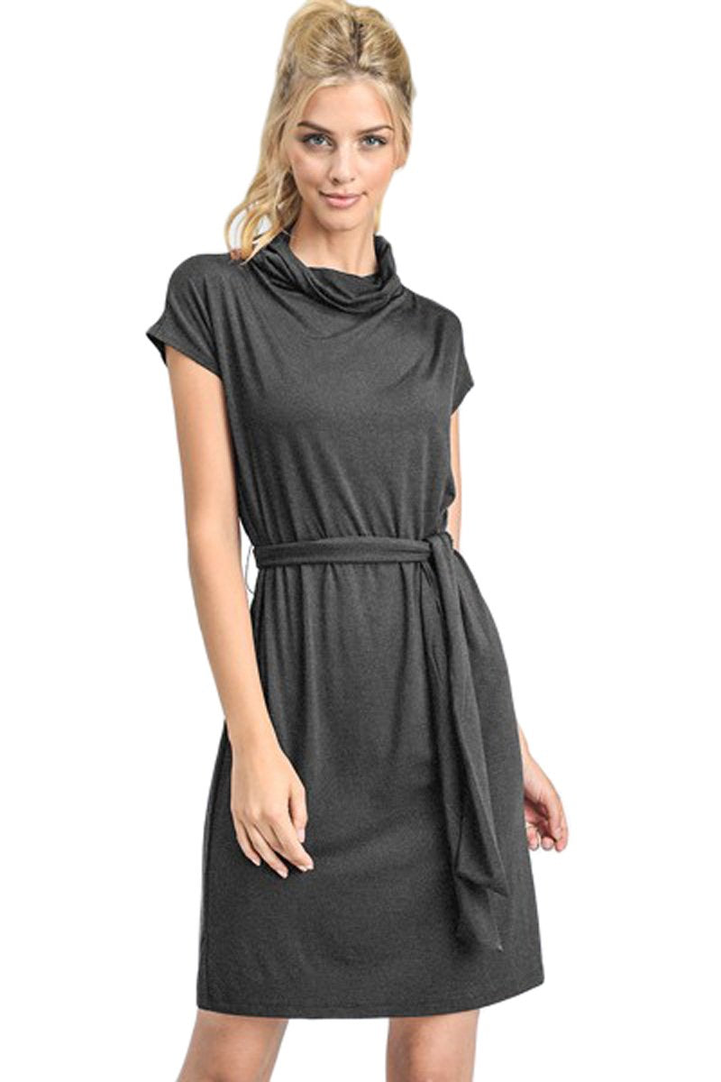 Drape Neck Dress with Belt