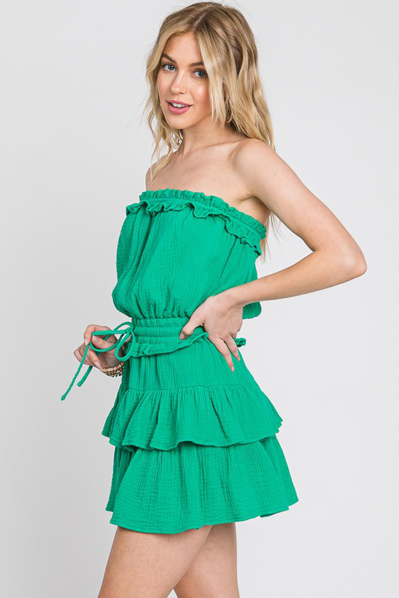 Washed Cotton Gauze Ruffle Romper  with Shorts