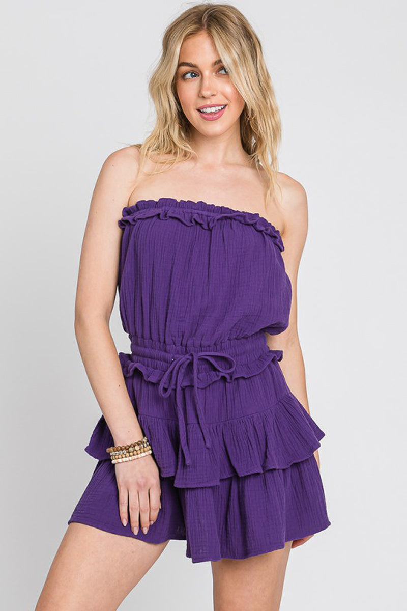 Washed Cotton Gauze Ruffle Romper  with Shorts