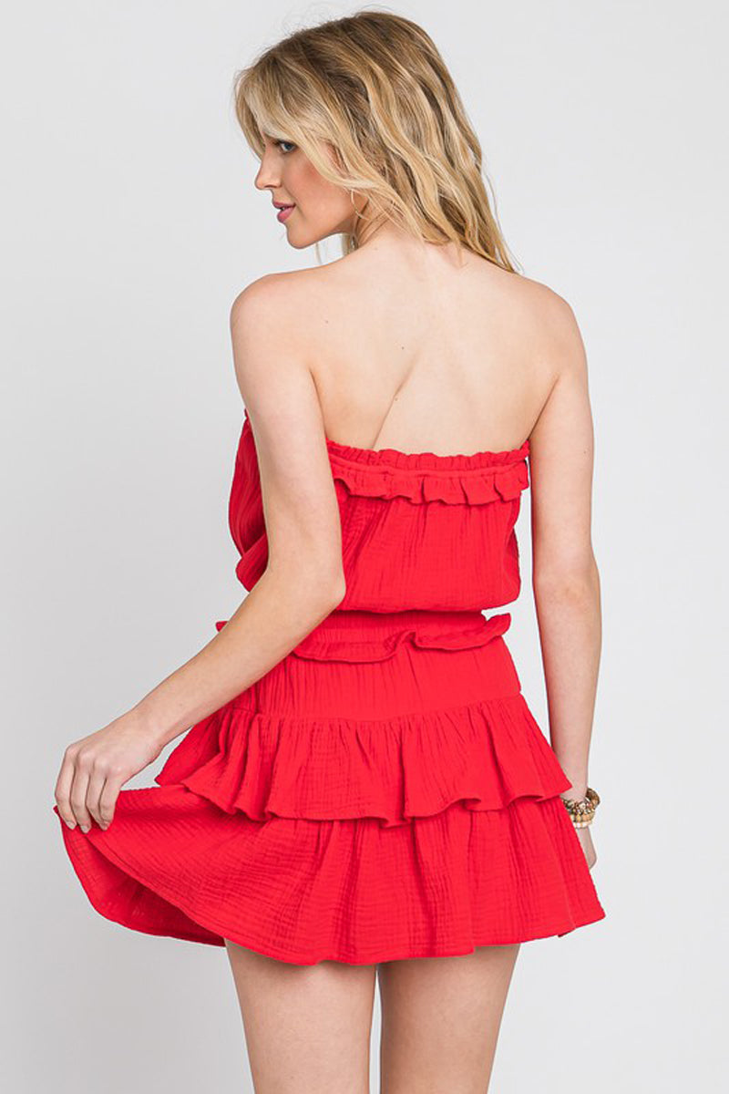 Washed Cotton Gauze Ruffle Romper  with Shorts