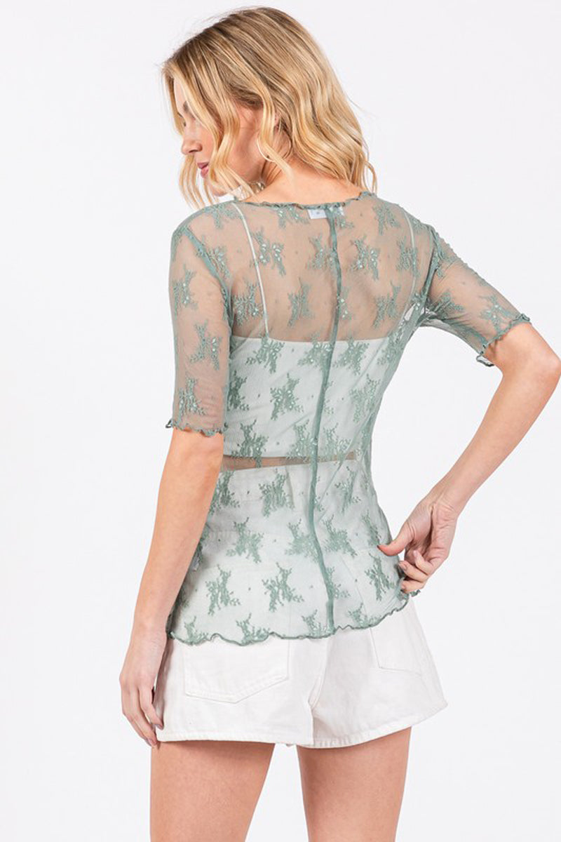 Short Sleeve Floral Lace Top