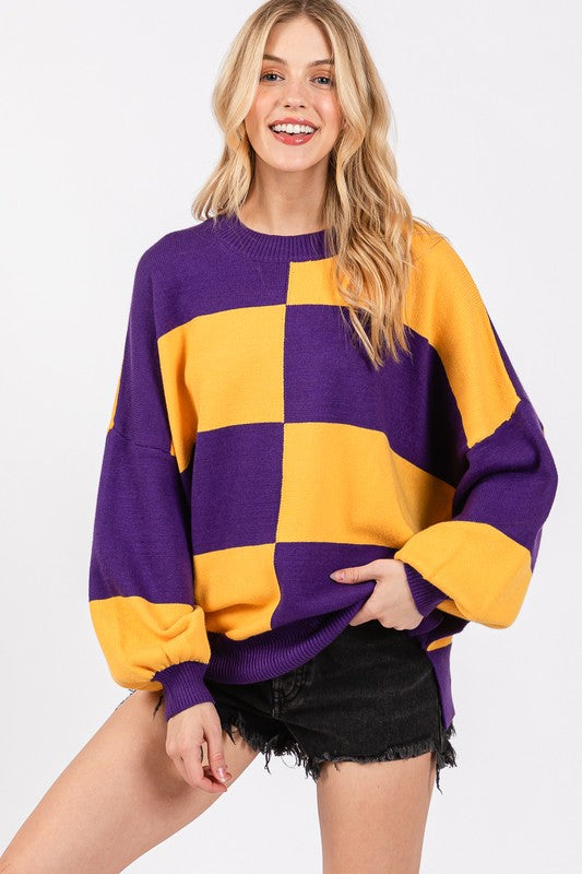 Checkered Pattern Sweater Top