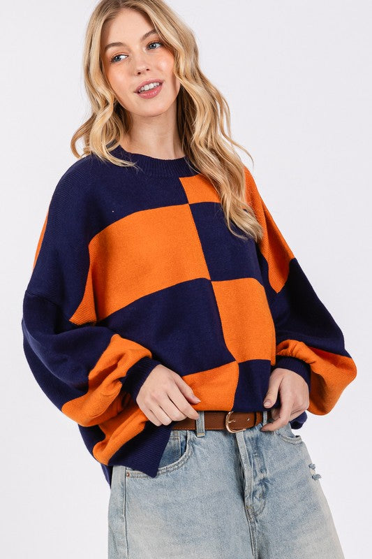 Checkered Pattern Sweater Top