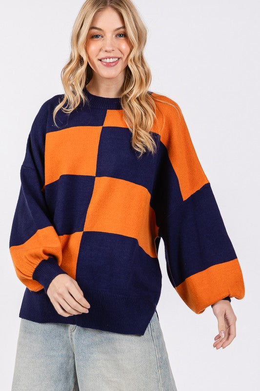 Checkered Pattern Sweater Top