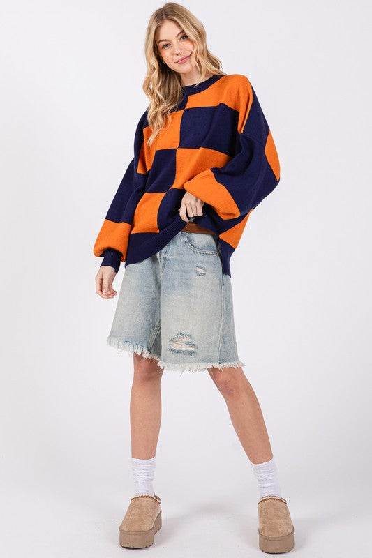Checkered Pattern Sweater Top