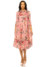 A-Line Swing Trapeze Midi Dress Floral