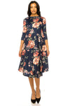 A-Line Swing Trapeze Midi Dress Floral