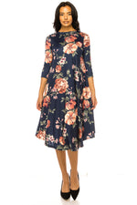 A-Line Swing Trapeze Midi Dress Floral