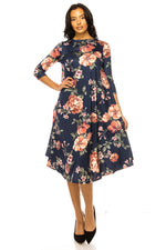 A-Line Swing Trapeze Midi Dress Floral