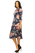 A-Line Swing Trapeze Midi Dress Floral