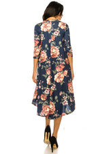 A-Line Swing Trapeze Midi Dress Floral