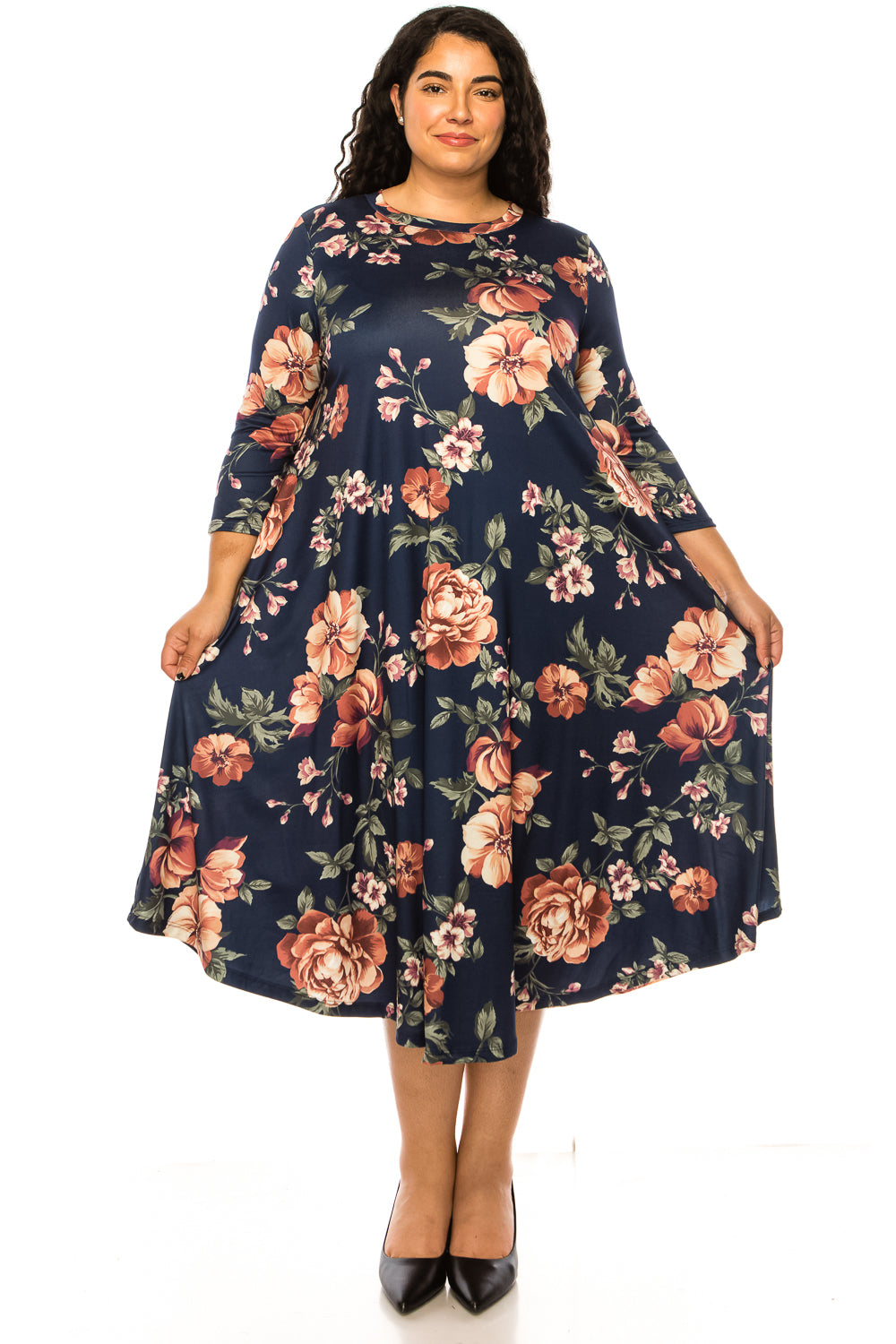 Swing Midi Dress Floral Plus Size