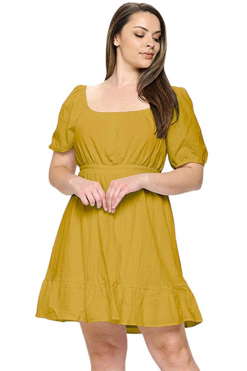 Open Bow Back Dress with Puff Sleeve Plus