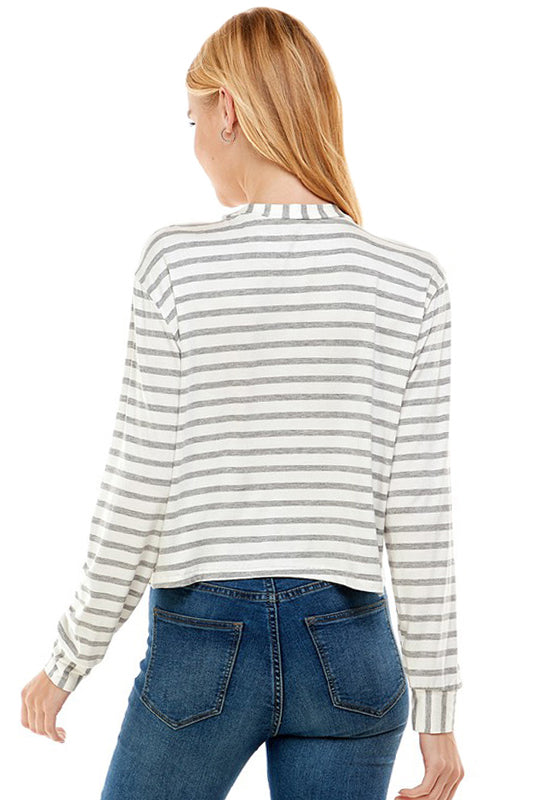 Crew Neck Long Sleeves Stripe Top