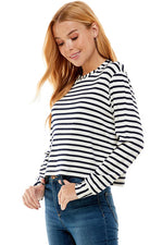 Crew Neck Long Sleeves Stripe Top