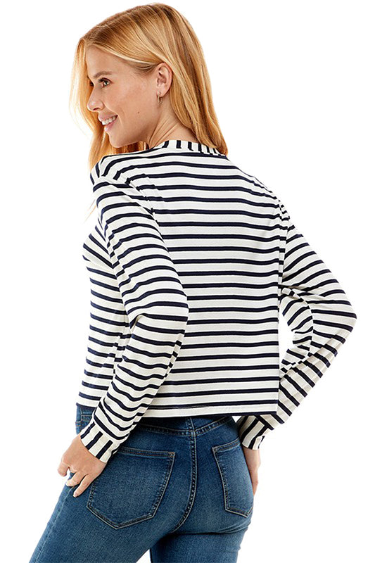 Crew Neck Long Sleeves Stripe Top