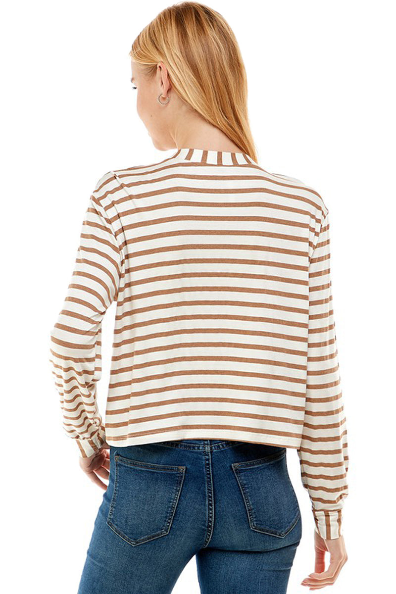 Crew Neck Long Sleeves Stripe Top
