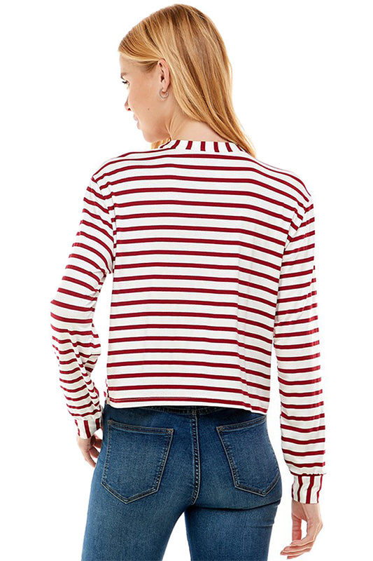 Crew Neck Long Sleeves Stripe Top
