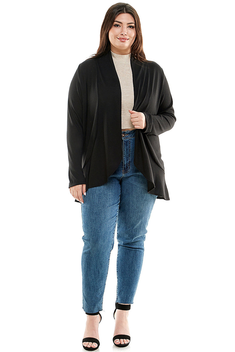 Open Front Cardigan with Ruffle Detail Plus Size