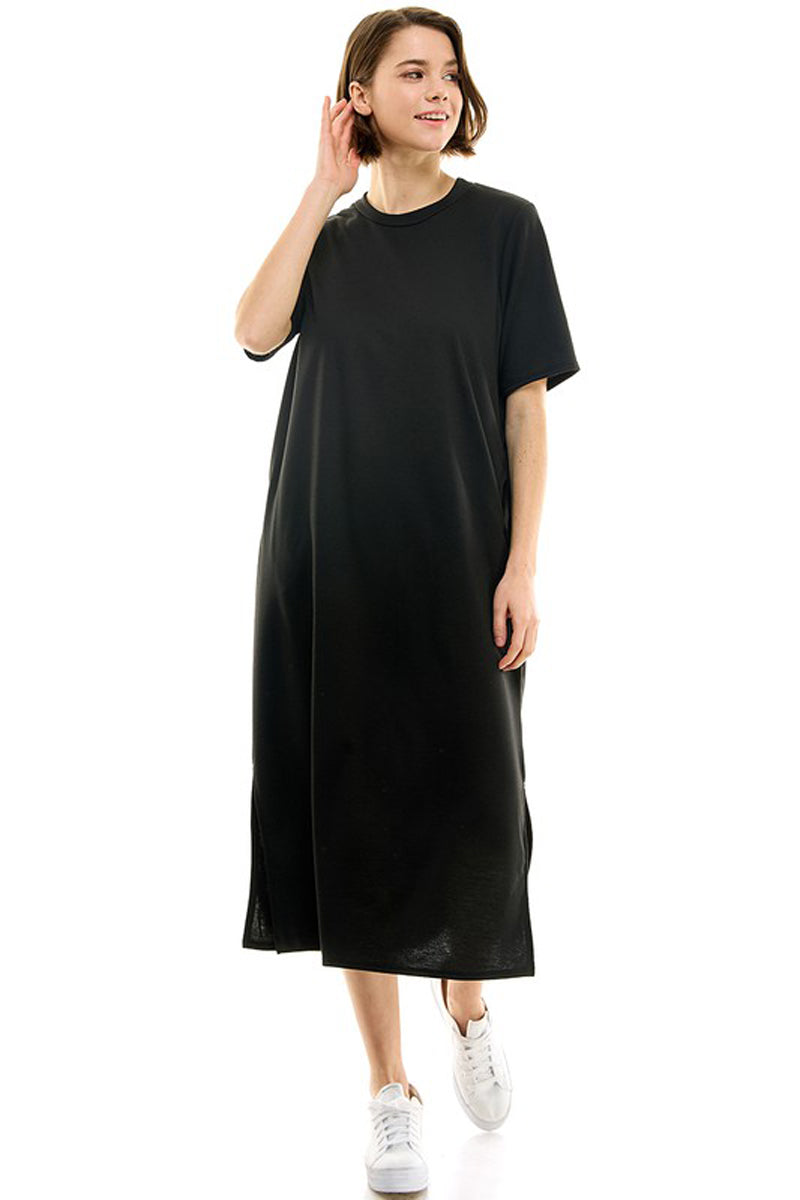 French Terry T-Shirt Dress with Slits