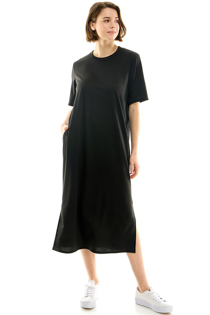 French Terry T-Shirt Dress with Slits