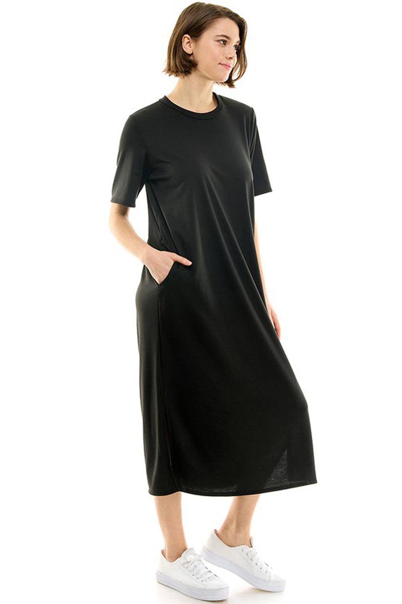 French Terry T-Shirt Dress with Slits