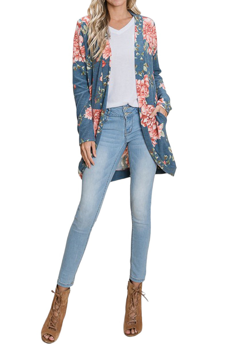 Floral Print Cardigan with Pockets