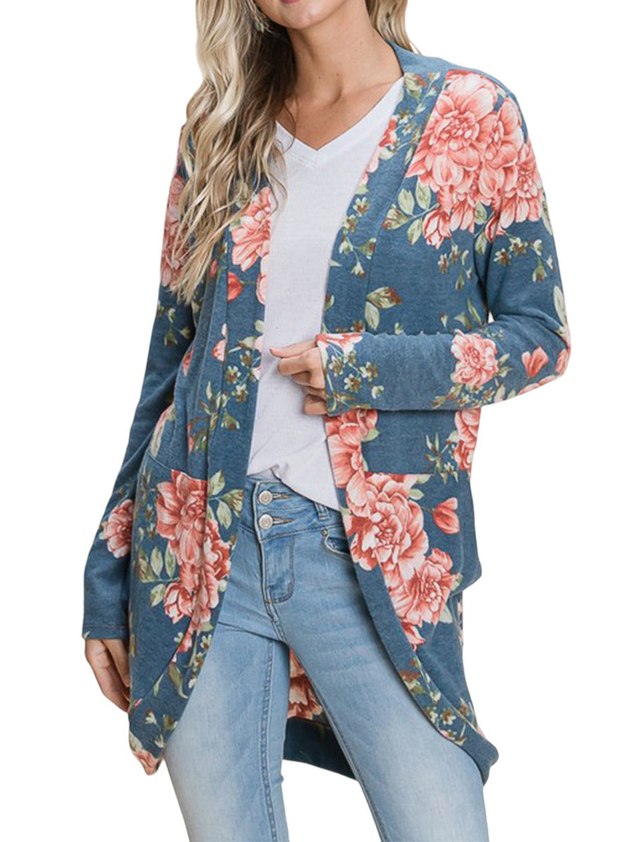 Floral Print Cardigan with Pockets