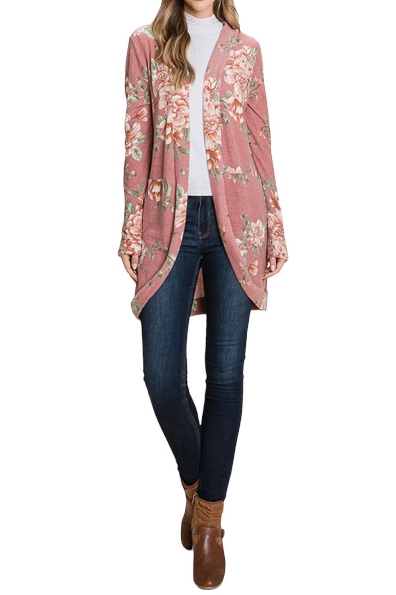 Floral Print Cardigan with Pockets