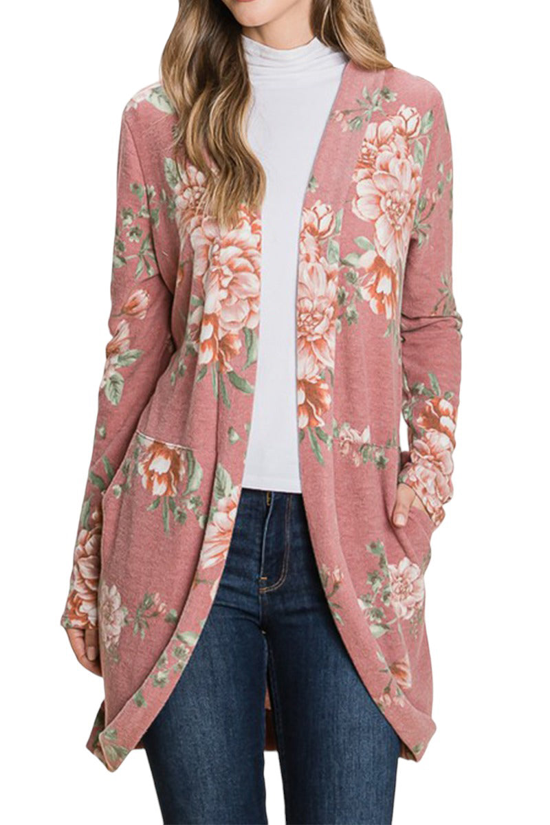 Floral Print Cardigan with Pockets