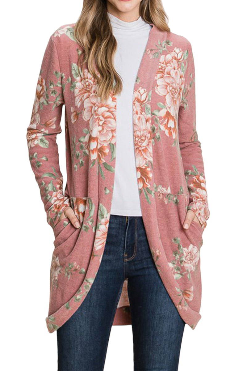 Floral Print Cardigan with Pockets