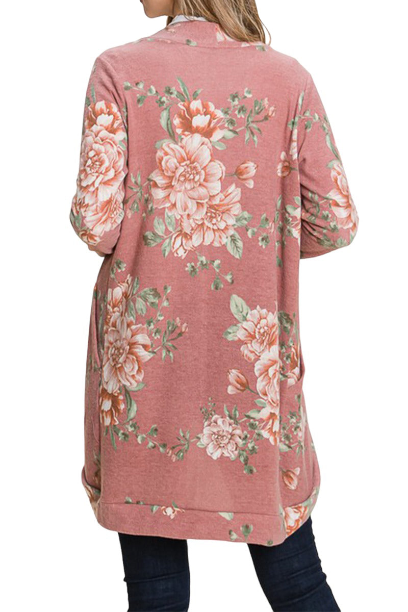 Floral Print Cardigan with Pockets