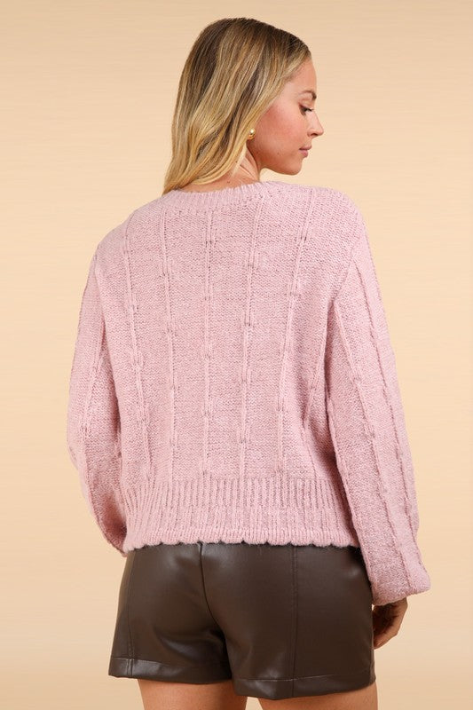 Floral Button Crop Length Knit Sweater Cardigan
