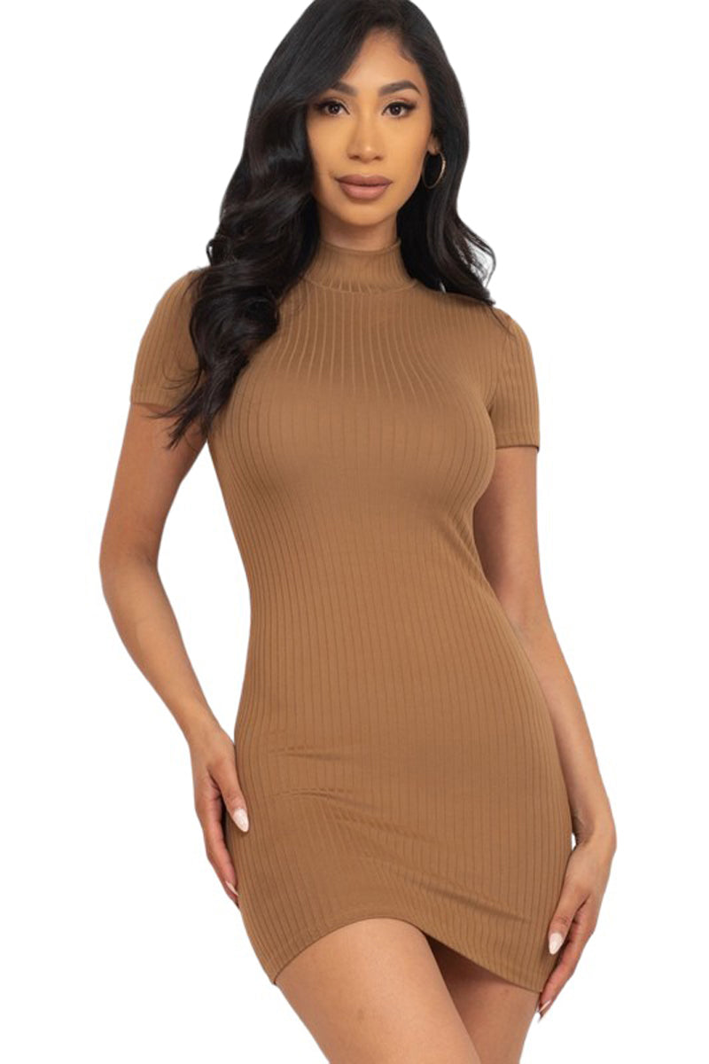 Mock Neck Short Sleeve Bodycon Dress