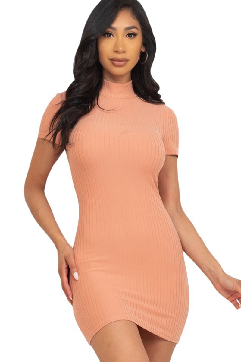 Mock Neck Short Sleeve Bodycon Dress