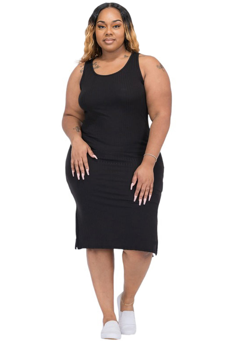Sleeveless Ribbed Tank Midi Dress Plus Size