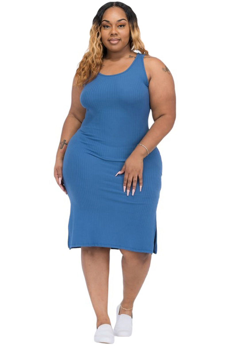 Sleeveless Ribbed Tank Midi Dress Plus Size