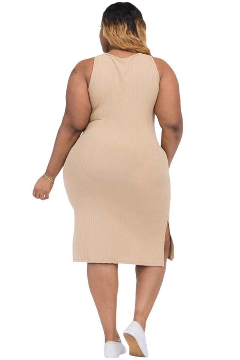 Sleeveless Ribbed Tank Midi Dress Plus Size Pink / X-Large Sleeveless Ribbed Tank Midi Dress Plus Size Pink / X-Large