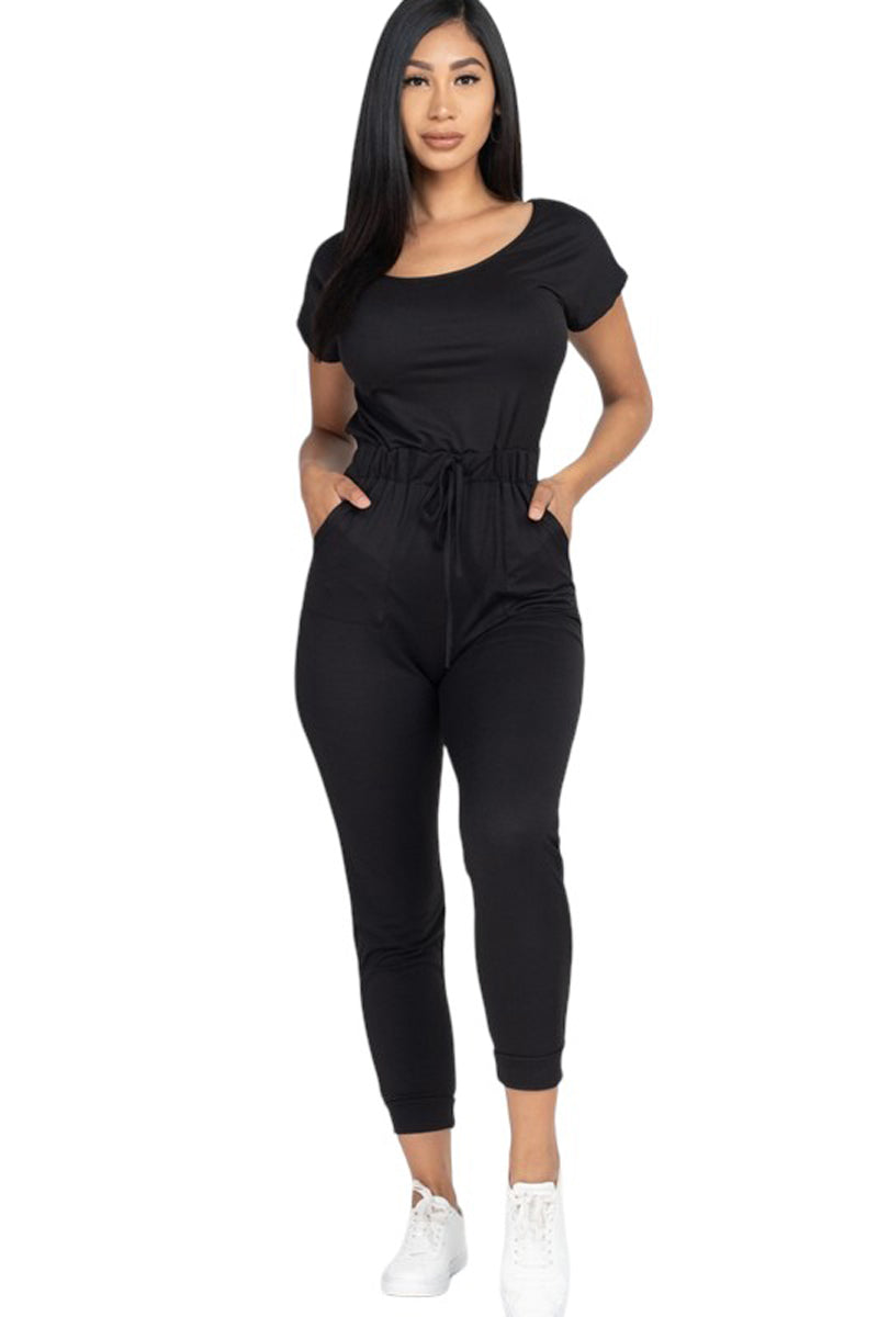 Two-Way Shoulder Drawstring Jumpsuit