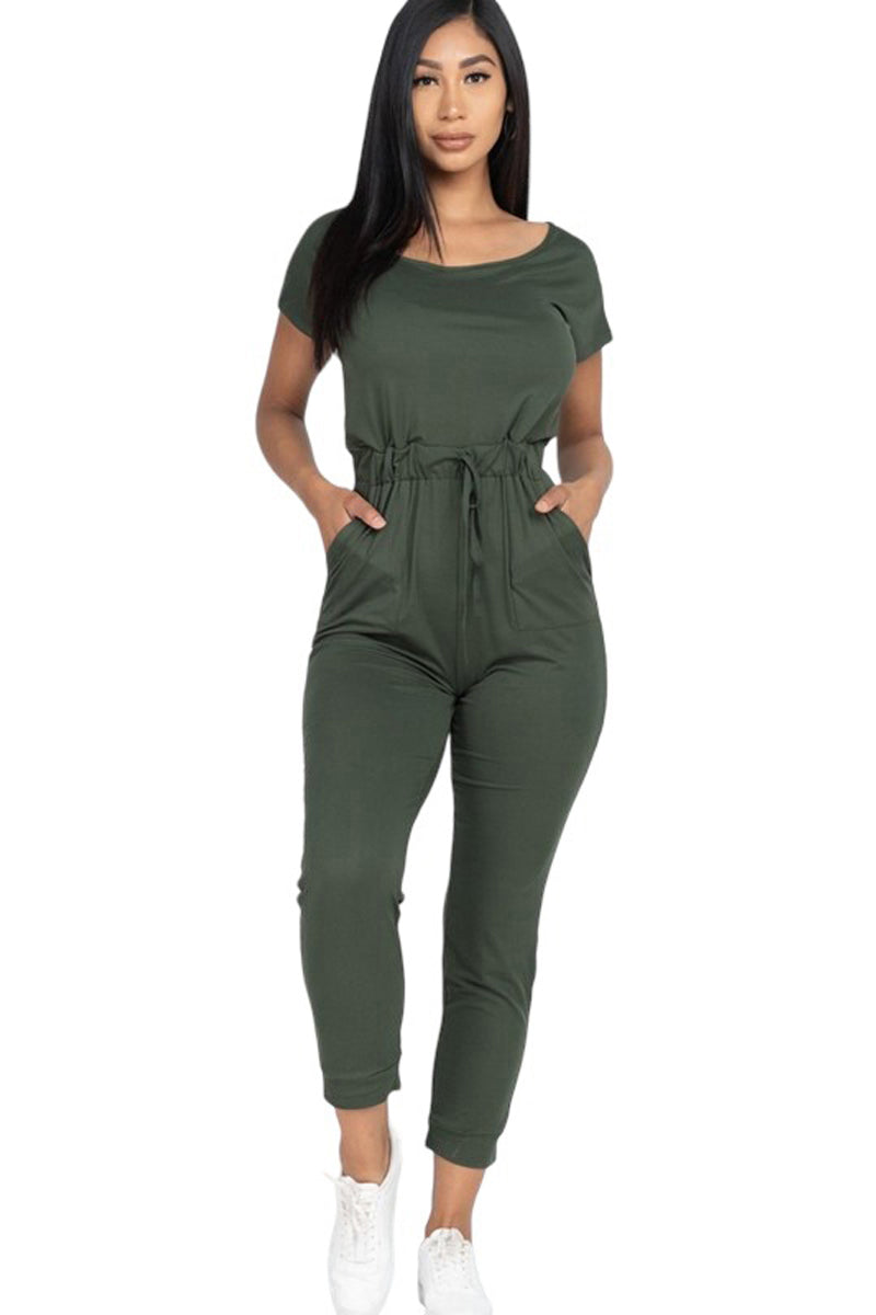 Two-Way Shoulder Drawstring Jumpsuit