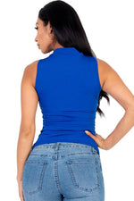 Sleeveless Mock Turtleneck Ruched Side Top