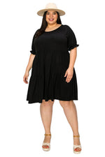 Shirred Sleeve Tiered Babydoll Dress Plus Size