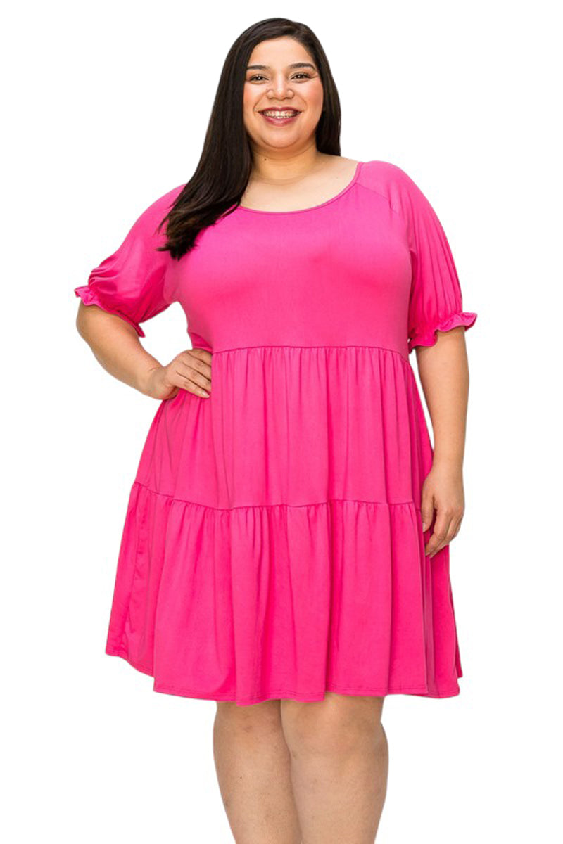 Shirred Sleeve Tiered Babydoll Dress Plus Size