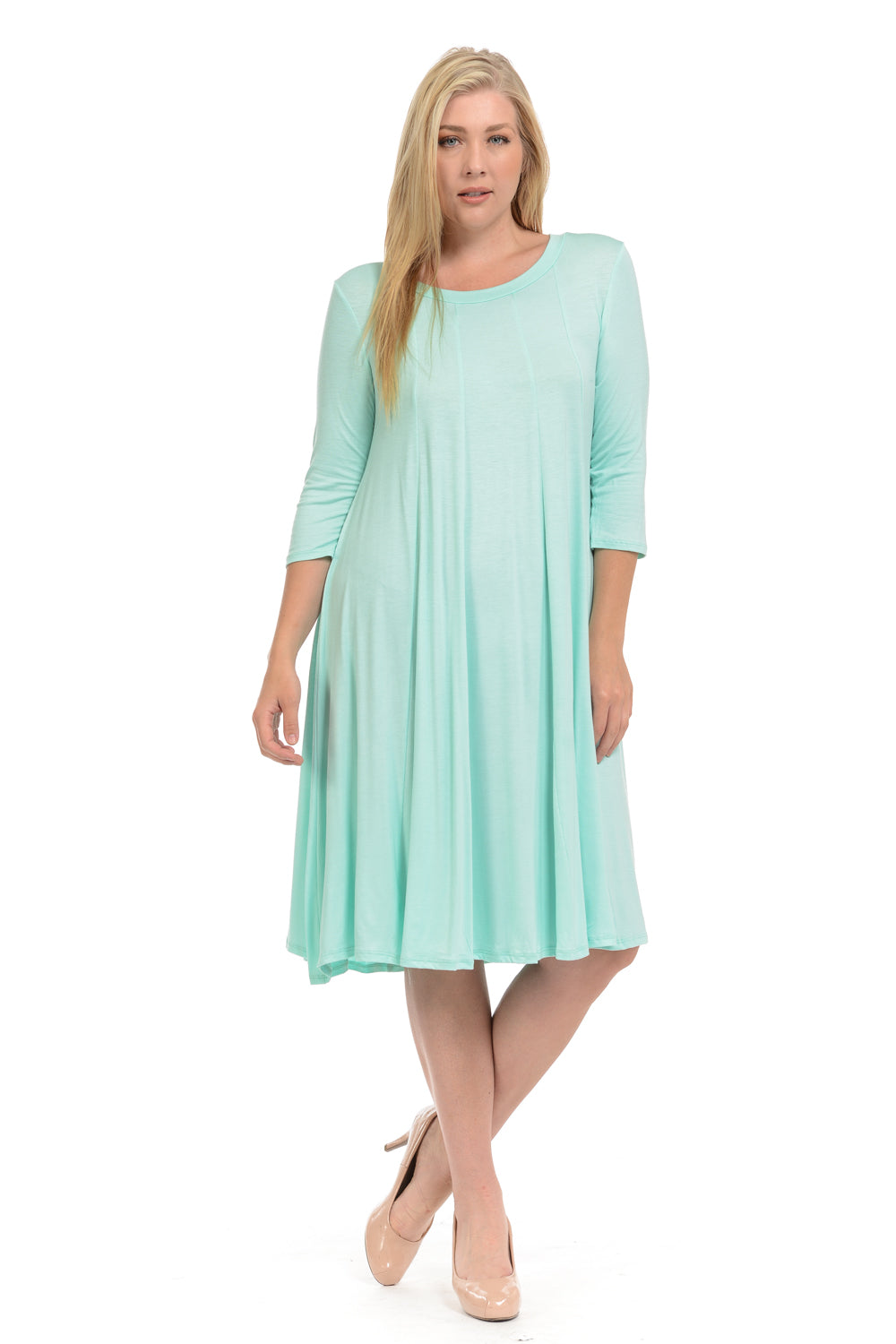 A-Line Trapeze Midi Dress Print Plus Size