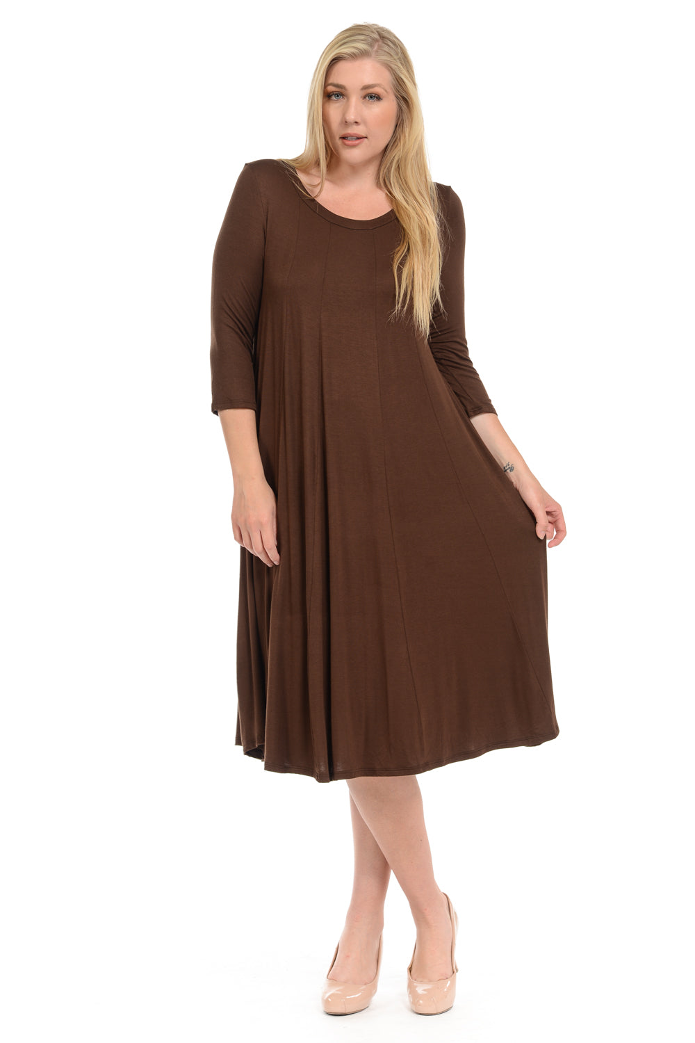 A-Line Trapeze Midi Dress Print Plus Size