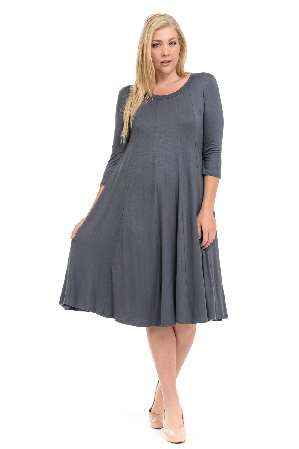 A-Line Trapeze Midi Dress Print Plus Size