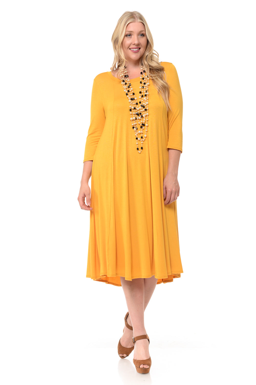 A-Line Trapeze Midi Dress Print Plus Size